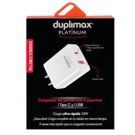 Cargador Duplimax Platinum Pared Puerto USB/Tipo C 20W Color Blanco