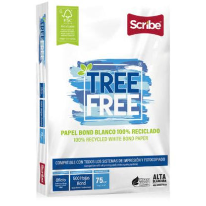 Papel Cortado Scribe Tree Free Oficio 100% Reciclado 93% Blancura 75gr Caja C/5000 Hojas